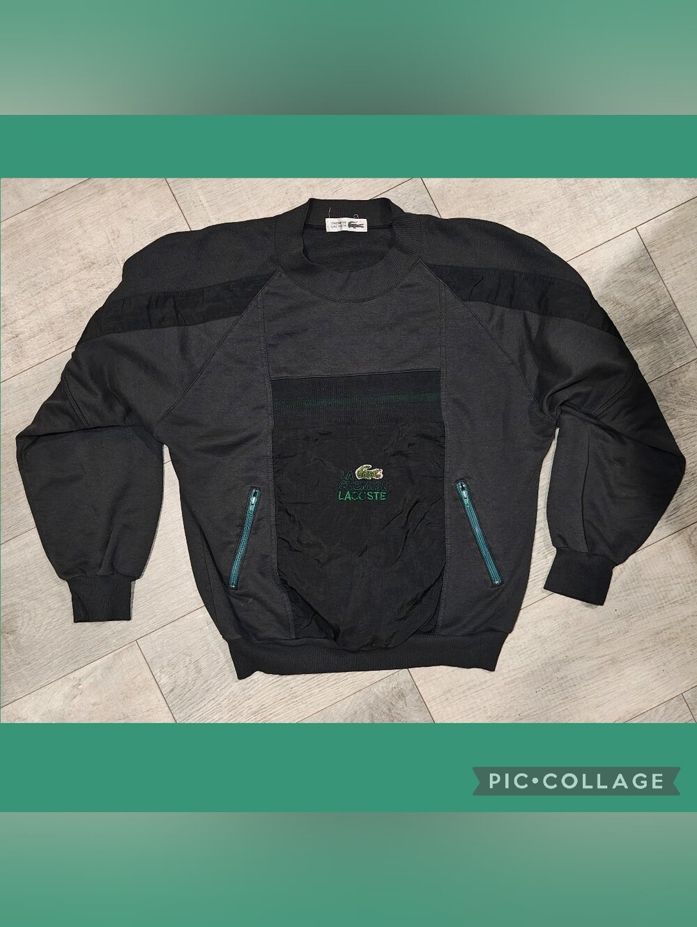 💚🖤Vintage 80s Chemise Lacoste Colorblock Insane Mixed Material Sweatshirt🖤💚